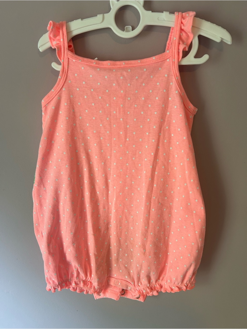 Carter's Coral Pink Polka Dot Romper - Picture 2 of 3